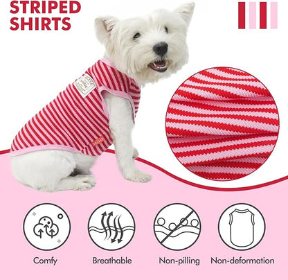KYEESE 2Pack Dog Shirts Striped for Small Dogs Soft Stretchy Dog T-Shirts Lightweight Dog Tank Top Sleeveless Dog Vest Breathable