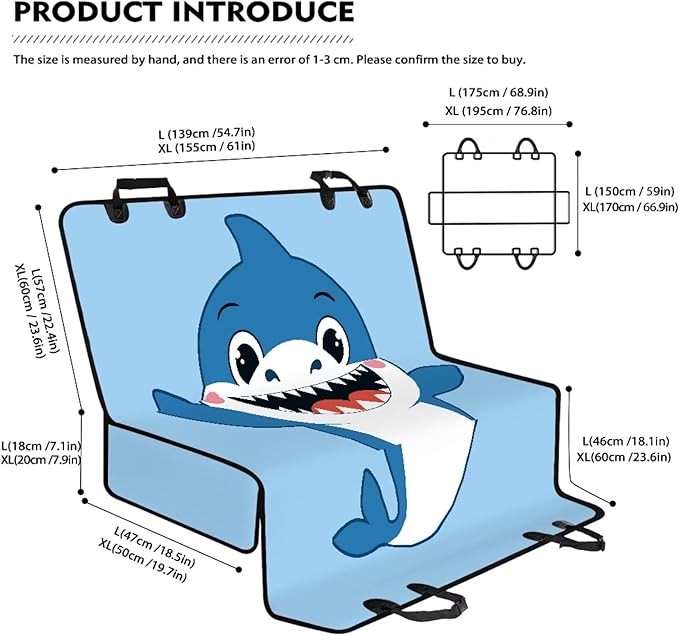 AFPANQZ Cartoon Shark Design Dog Cat Seat Cover