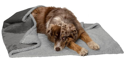 Furhaven Waterproof & Self-Warming Throw Blanket for Dogs & Indoor Cats, Washable & Reflects Body Heat - Soft-Edged Terry & Sherpa Dog Blanket - Silver Gray, Large