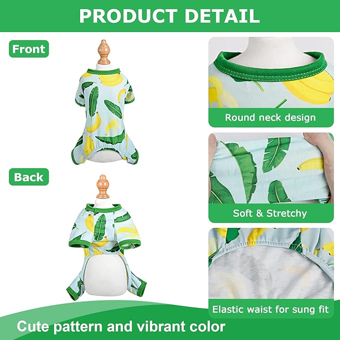 Dog Pajamas Pjs Spring Summer Dog Clothes for Small Dogs Girl - Boy - Medium Size Dogs, Soft Stretchy Puppy Clothes Doggie Onesies Cat Pet Jammies Outfit (Banana, Large)