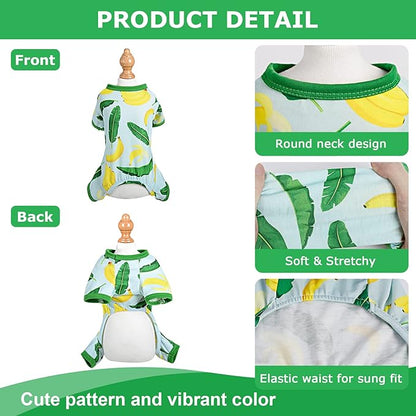 Dog Pajamas, Banana Graphics, X-Small, 1.5-3.3lb, Polycotton, for Small Dogs & Cats