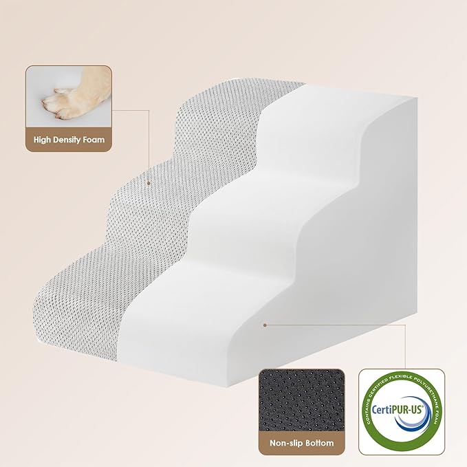 EHEYCIGA Curved Dog Stairs for Small Dogs 15.7" H 3-Step Dog