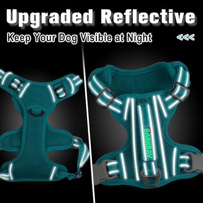 BARKBAY Dog Harness No Pull with ID Tag Pocket - Heavy Duty, Reflective, Easy Control for Large Dogs (Ocean Blue,M)