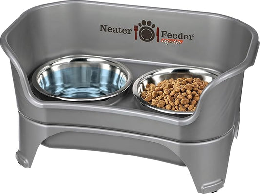 Neater Feeder - Express Model - Mess-Proof Dog Bowls (Medium/Large, Gunmetal Grey) – Made in USA – Elevated, No Spill, Non-Tip, Non-Slip, Raised Stainless Steel Food & Water Pet Bowls