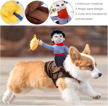 T2Y Cowboy Rider Dog Costume - Halloween Dog Costumes for Medium and Large Dogs, Dogs Clothes Knight Style with Doll and Hat for Halloween Day Pet Costume(Medium)