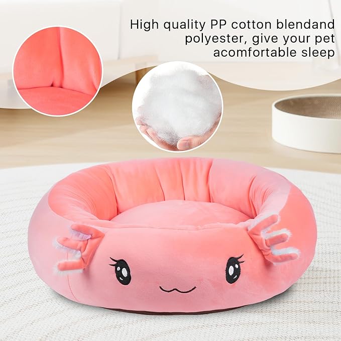 26" Pink Axolotl Pet Bed, Calming Dog & Cat Plush Bed, Fulffy Comfy Padded Cat Mat Plush Pet Bed, Non-Slip Bottom, Soft Washable Sleeping Dog Cot for Medium Small Dogs Cat Puppy Kitty