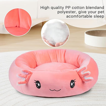 26" Pink Axolotl Pet Bed, Calming Dog & Cat Plush Bed, Fulffy Comfy Padded Cat Mat Plush Pet Bed, Non-Slip Bottom, Soft Washable Sleeping Dog Cot for Medium Small Dogs Cat Puppy Kitty