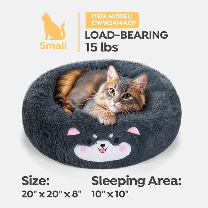 Veehoo Donut Calming Cat Dog Bed for Small Dogs Cat-Round Cute Small Cat Bed Pet Bed 20" Dark
