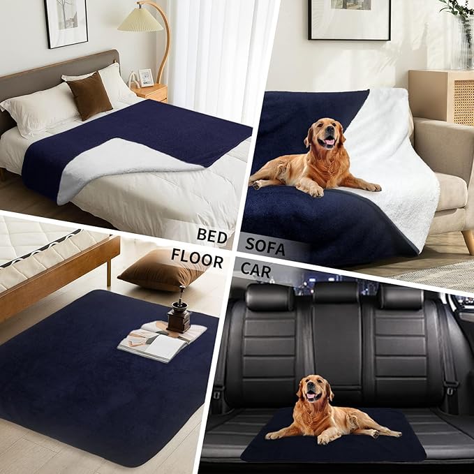 Waterproof Blanket, Throw Blanket for Bed Intimacy Squirt Pleasure, Large Dog Pet Blankets Couch Sofa Protector, Blanket for Adults Dogs Cats, Water Resistant Pee Stain Proof, Navy, 60" x 80"