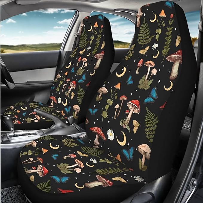 Mushroom Daisy Print Car Seat Covers Front Seats Only Set for Women Men