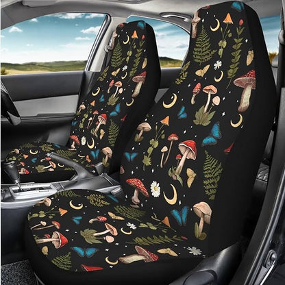 Mushroom Daisy Print Car Seat Covers Front Seats Only Set for Women Men