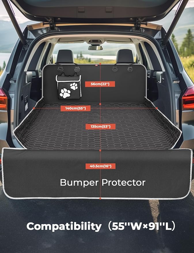 Oasser SUV Cargo Liner for Dogs Large Cargo Liner for SUV Waterproof Trunk Cover for Dogs with Detachable Pocket (Black (55 x 91inch)