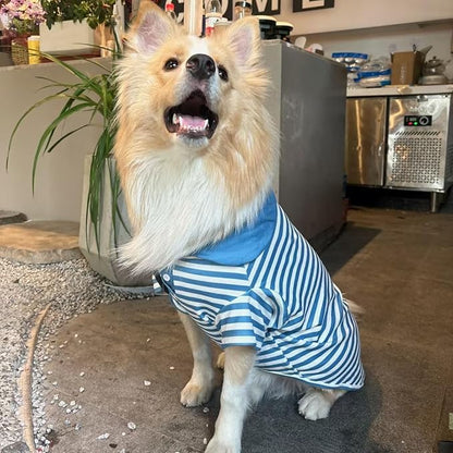 Cute Dog Clothes Striped Dog Polo Shirts Cute Sweater Puppy Clothes Gentle Sweater Pet Clothes for Small Medium Large Dogs Cats (Blue Stripe 4XL Size 55-65lb Pets)