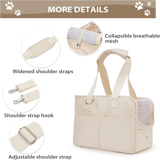 Dog Carriers for Small Dogs, Puppy Dog Purse for Small Dogs with Multiple Pockets, Hard Mat, Pet Carrier Tote Bag for Medium Cats, Puppy Max 15 lbs, Beige