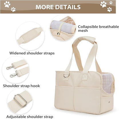 Dog Carriers for Small Dogs, Puppy Dog Purse for Small Dogs with Multiple Pockets, Hard Mat, Pet Carrier Tote Bag for Medium Cats, Puppy Max 15 lbs, Beige