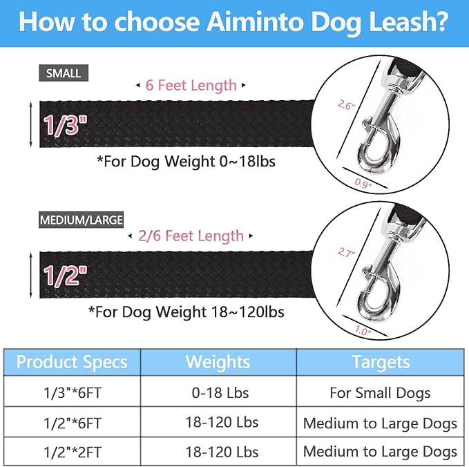 Dog Leash ((1/3") - 6FT, Black)