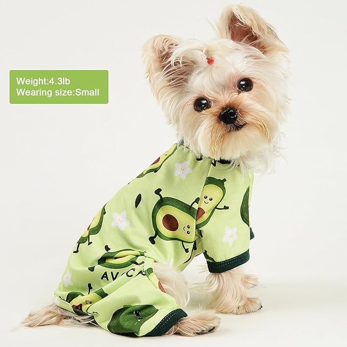 Dog Pajamas for Small Dogs Boy Girl Cute Dog Clothes Soft Stretch Chihuahua Yorkie Clothes Onesies Summer Puppy Pajamas XS-XXL, Pet Dog Pjs Outfits Shirts Cats Jammies Sleeper (Small, Avocado Green)