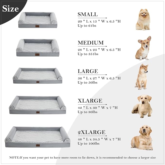 WNPETHOME Dog Beds for Medium Large Dogs, Orthopedic Sofa Mat Pillow with Removable Waterproof Cover, Egg-Foam Crate Bed