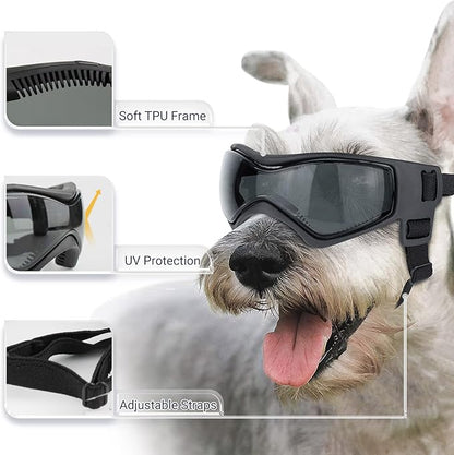 NAMSAN Dog Sunglasses Medium Breed UV Protection Pug Dog Goggles for Small to Medium Dogs Windproof Anti-fog Snowproof Puppy Glasses