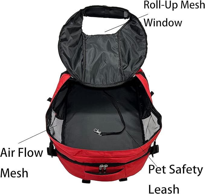 Large Pet Cat Backpack Dog Backpack for Most Dog Sizes Travel&Hiking Pet Carrier Backpack with Safety leash large Ventilations Double-layer Structure (RED)