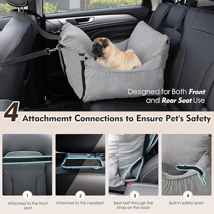 2-in-1 Small Dog Car Seat & Car Bed, Waterproof Puppy Car Seat with Thickened Filling for Small Dogs Under 25, Detachable Car Carrier for Front & Back Seat, Portable Small & Medium Dog Car Travel Bed