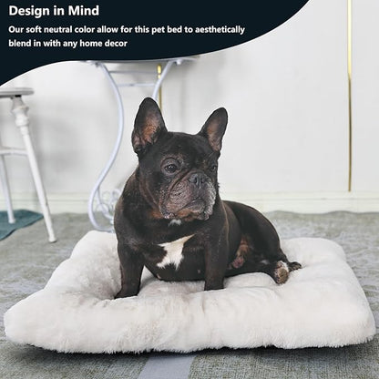 Small Washable Dog Bed Deluxe Plush Dog Crate Beds with Zipper fit Small Breed Pets 24 inch Wash,24 x 18 Cream