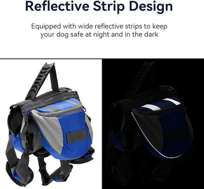 Dog Backpack Harness, Travel Camping Dog Saddle Bag Dog Hiking Backpack with Reflective Strip for Small Medium Large Dog(M)