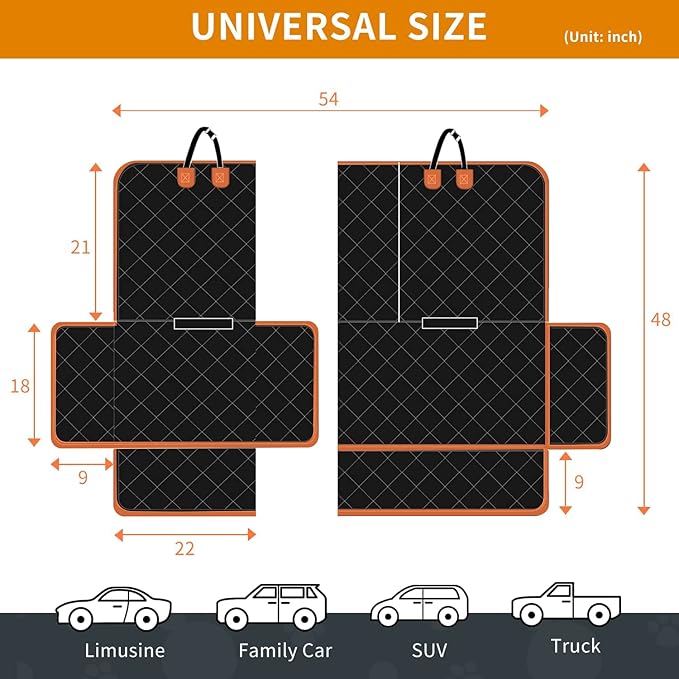 IVY&LANE Dog Car Seat Cover for Back Seat 2-in-1 Waterproof