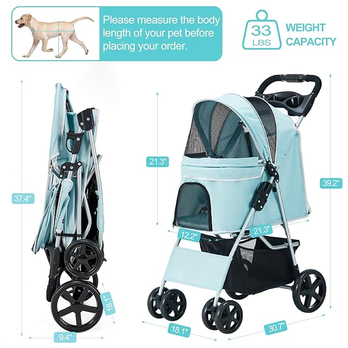 Pet Stroller for Medium Small Dogs and Cats 4 Wheels,