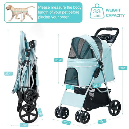 Pet Stroller for Medium Small Dogs and Cats 4 Wheels,