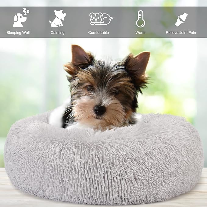 Extra Small Dog Bed Cute Grey Dog Bed Washable 19 inches Donut Fluffy Small Pet Beds 10 lbs