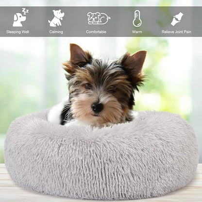 Extra Small Dog Bed Cute Grey Dog Bed Washable 19 inches Donut Fluffy Small Pet Beds 10 lbs