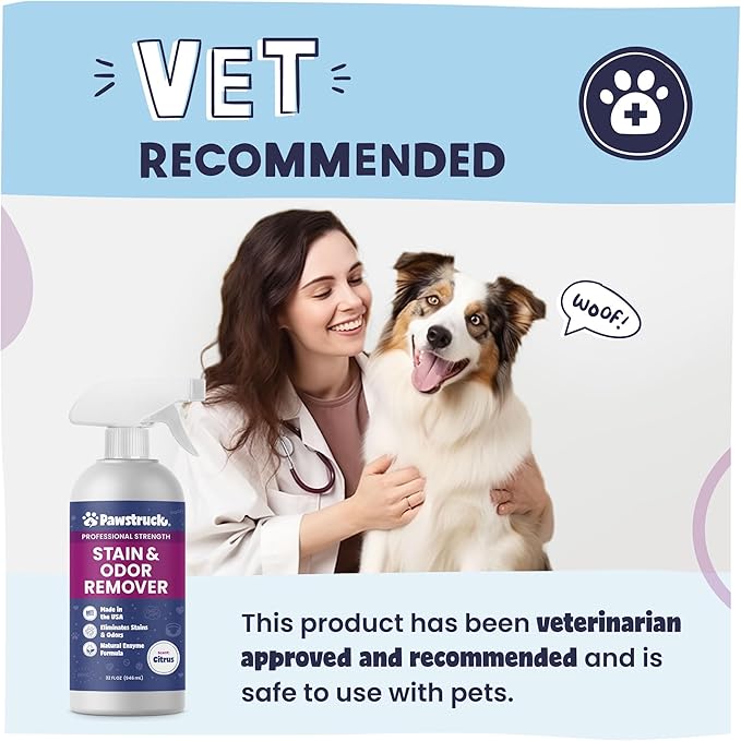 Pawstruck Professional Strength Pet Stain & Odor Remover - Natural Enzyme Cleaning Agent for Dogs & Cats - Safe Effective Smell Eliminator - 32 oz - Packaging May Vary