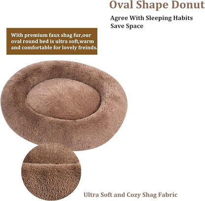 Coohom Oval Calming Donut Cuddler Dog Bed Bed(30"/36"/43") for (L(30"x24"x7"), Camel)