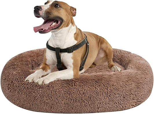 Coohom Oval Calming Donut Cuddler Dog Bed Bed(30"/36"/43") for (XXL(43"x34"x8"), Camel)