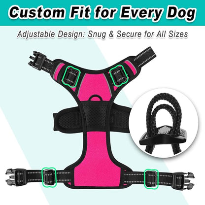 BARKBAY Dog Harness No Pull 3 Buckles for Large Dogs - Adjustable, Reflective, Comfortable, No Choke, Heavy-Duty - Perfect for Outdoor Training, Walking, and Hiking - Strong & Durable - L & Pink