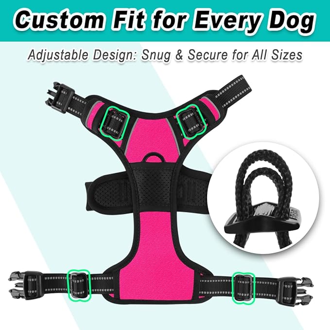 BARKBAY Dog Harness No Pull 3 Buckles for Medium Dogs - Adjustable, Reflective, Comfortable, No Choke, Heavy-Duty - Perfect for Outdoor Training, Walking, and Hiking - Strong & Durable - M & Pink