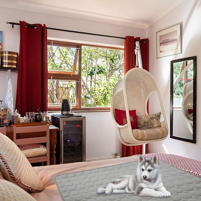 VeMee Summer Cooling Mat for Dogs Cats Ice Silk Self Dog Cooling Mat Breathable Pet Crate Pad Portable & Washable Pet Cooling Blanket for Outdoor or Home (28 X 22in