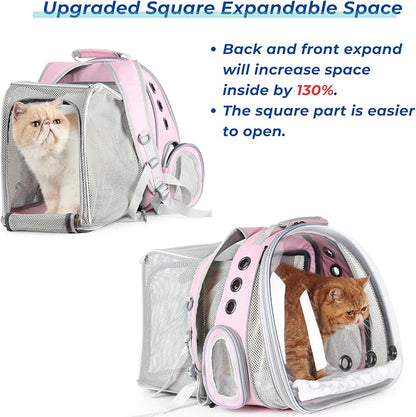 Lollimeow Cat Carrier Backpack, Bubble Dual Expandable Backpack Carrier, Pets and Small Dogs,Airline-Approved, Designed for Travel, Hiking, Walking & Outdoor Use (Dual Expandable-Pink)