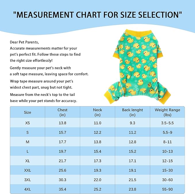Paiaite Dog Pajamas Onesie: Comfortable Four-Legged Apparel for Small, Medium, & Large Dogs, Polyester Material for Comfort, Wrinkle Resistance, Moisture Wicking, and Stretchiness Yellow Duck XS