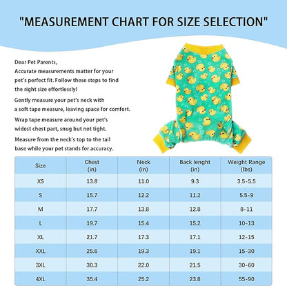 Paiaite Dog Pajamas Onesie: Comfortable Four-Legged Apparel for Small, Medium, & Large Dogs, Polyester Material for Comfort, Wrinkle Resistance, Moisture Wicking, and Stretchiness Yellow Duck XS