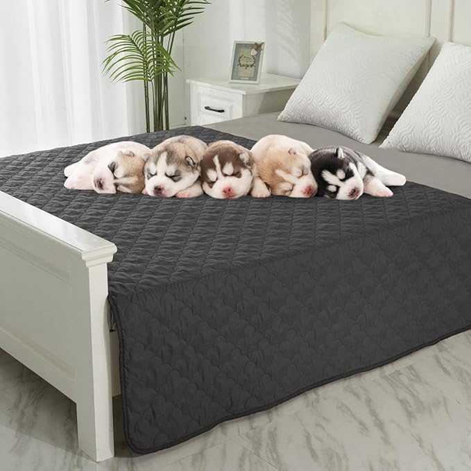 Dog Blankets for Couch Protection Waterproof Dog Bed Covers Pet Blanket Furniture Protector (Dark Grey+Chocolate 82"x86")