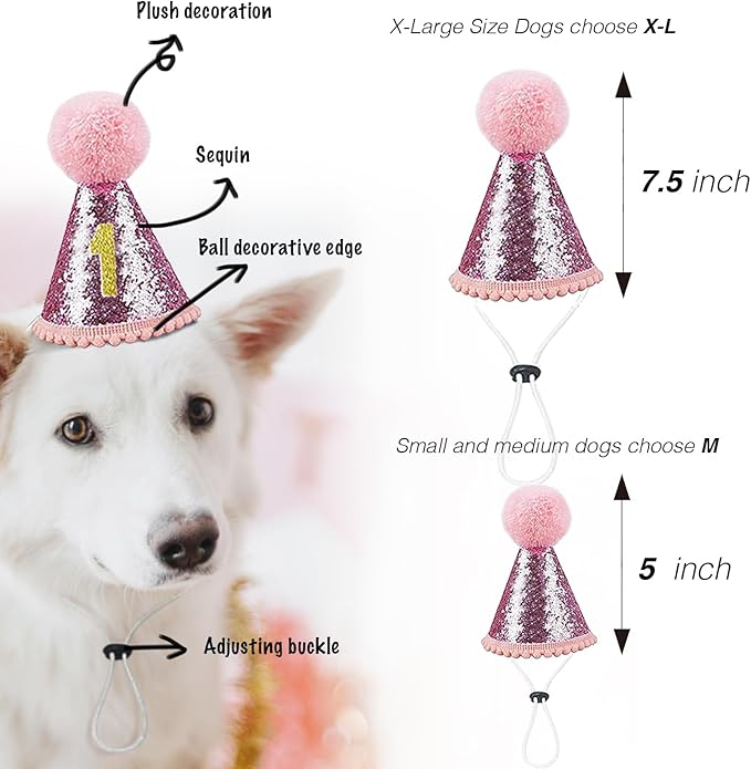 Dog Birthday Bandana Set Dog Girl Birthday Hat Happy Birthday with Numbers for Large X-Large Dogs Pets
