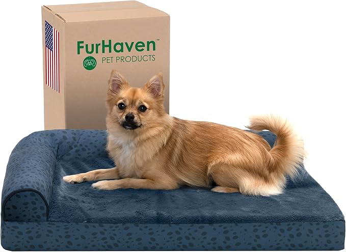 Furhaven Memory Foam Dog Bed for Medium/Small Dogs w/ Removable Bolsters & Washable Cover 35 lbs