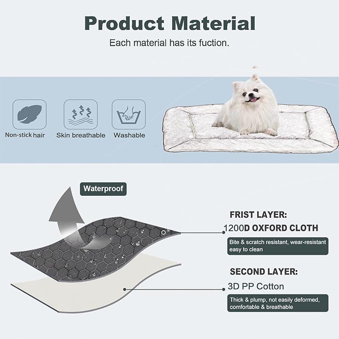 YOFANG Chew Proof Dog Bed-Outdoor Travel Camping Dog Bed,Waterproof Ripstop Nylon Fabric and Machine Washable,Indestructible and Easy to Clean Pet Bed Mat for Car,Sofa,Cage,34"x23"