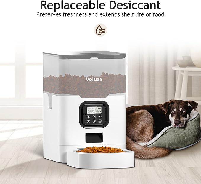 VOLUAS Automatic Cat Feeders - Dry Food Dispenser with Timer, Desiccant Bag, Programmable Portion Size Control 4 Meals Per Day, 10s Voice Recorder