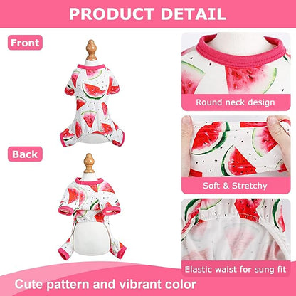 Breathable Cotton Watermelon Pet Clothes Dog Pajamas for Small Dogs Teacup Chihuahua Yorkie Puppy Clothes Dog Pjs Onesie, X-Small