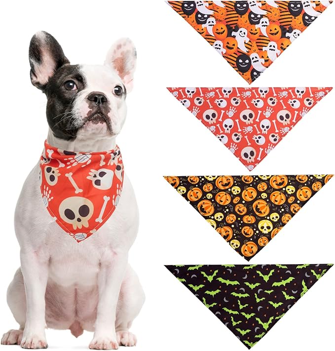 SCENEREAL Halloween Dog Bandana 4 Pack