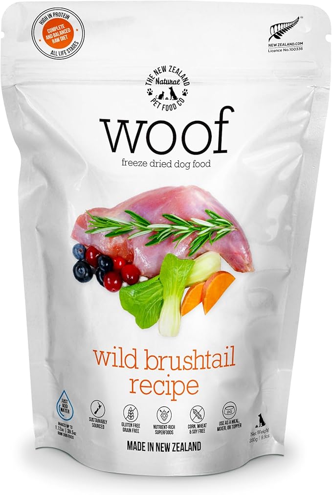 Woof Wild Brushtail Freeze Dried Raw Dog Food, Mixer, or Topper, or Treat - High Protein, Natural, Limited Ingredient Recipe - 9.9 oz