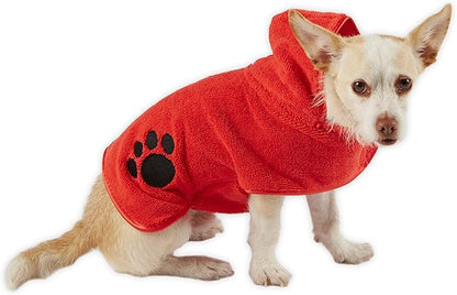 Bone Dry Pet Robe Collection, Embroidered Absorbent Microfiber Bath Robe with Adjustable Closure, for Dogs & Cats, X-Small, Red